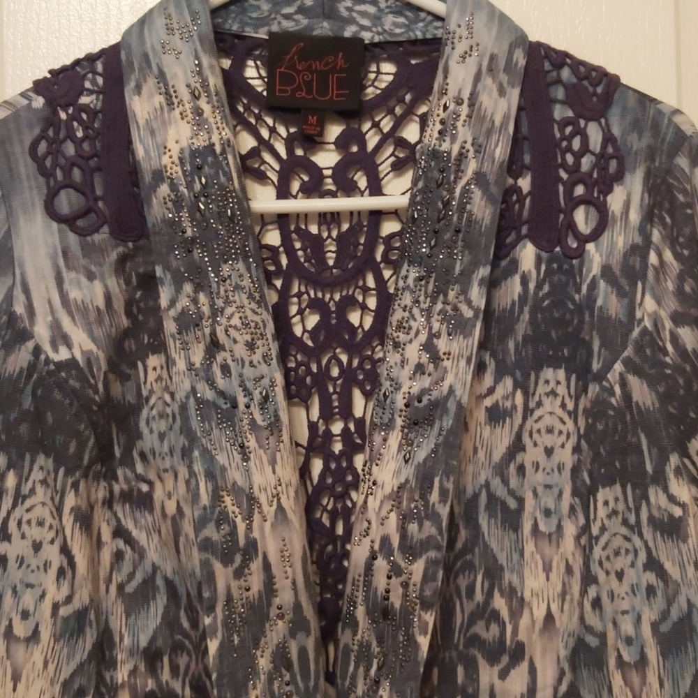 FRENCH BLUE 
BLAZER / JACKET w/LACE BACK BEAUTIFUL